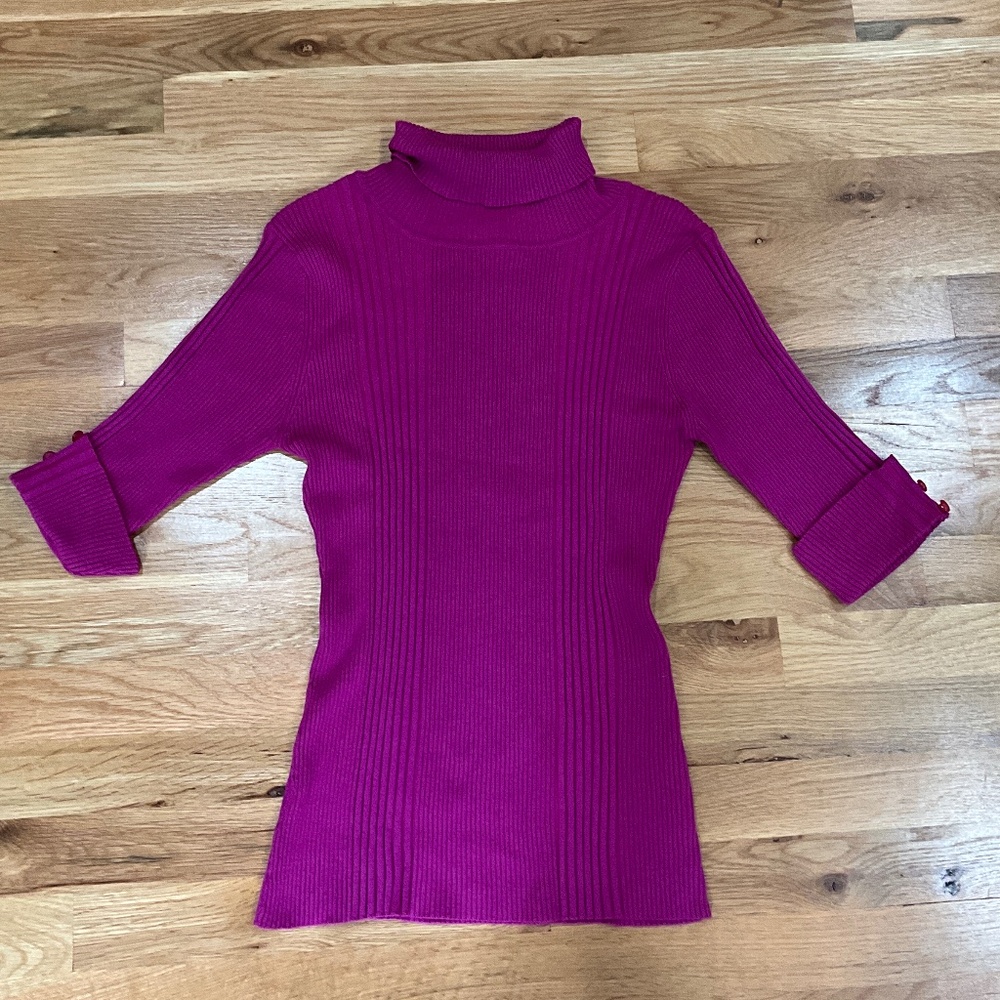 3/4 Length Sleeve Fuschia Turtleneck